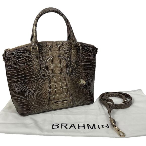 Brahmin Medium Duxbury Satchel Bag Melborne Coffee Brown Croc - Picture 2 of 13